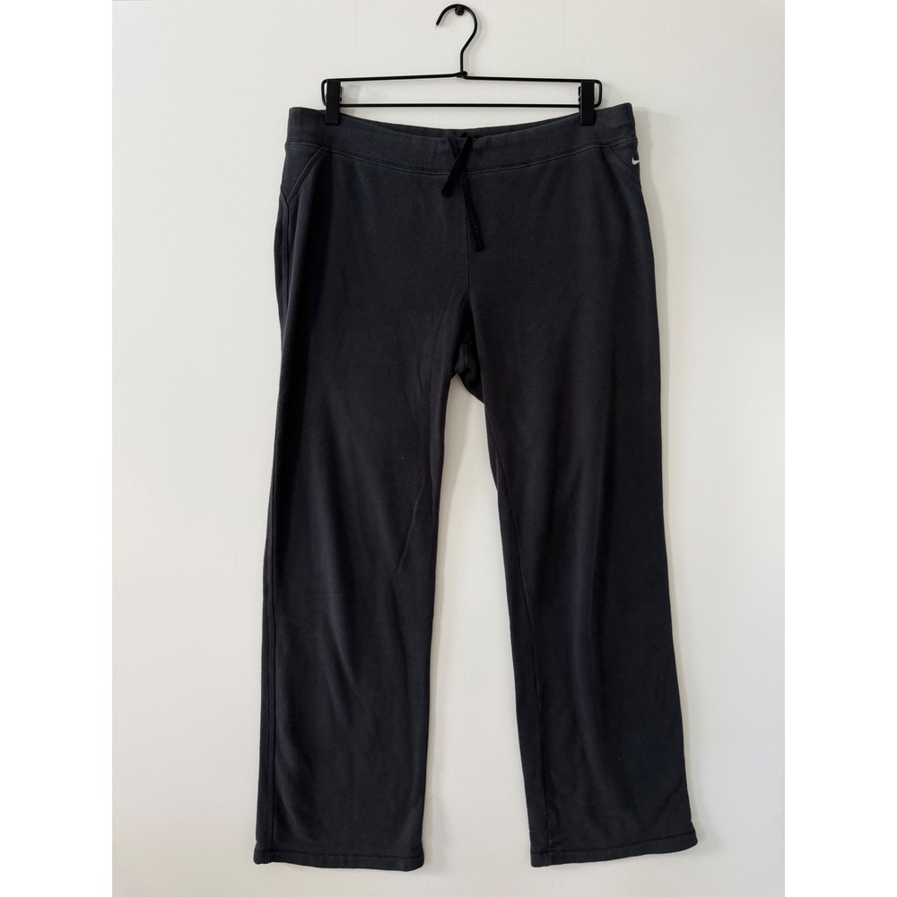 Nike Womens Black Wide Leg Fleece Sweatpants Drawstring Size L Y2K VTG